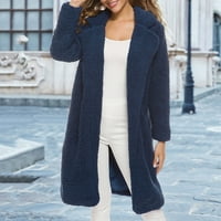 ManXivoo ženski kaputi dame modne čvrste boje dugih rukava srednja dužina janjeći kaput vuneni kaputi