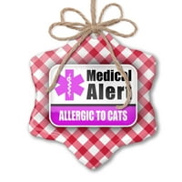 Božićni ukras Medical Alert Ljubičasta alergična na mačke Crvena plaid Neonblond