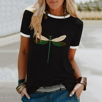 Olyvenn Smanjene majice za bluze za žene Modne dame Valentinovo Dragonfly Ispis Kratki rukav Crew Crt