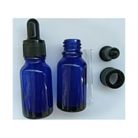 Plava boca sa kapljicama od stakla s lijepljivim i kapljicama i listovima malim naljepnicama boce 15ml