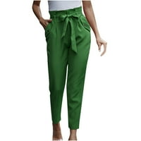 Levmjia Hlače za ženska posteljina solidna boja labavi džepni džepni pantalone