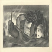 Heckman Wind and Rain potpisan 11,25 16.5 litografski realizam crno-bijela oluja, vrijeme