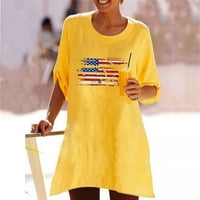 SAD Patriotic 4. srpnja Američka zastava Žene Vrhunska majica Crewneck rukava žuta L