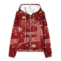 Božićni kaputi za žene sa haubicom modne novitete Xmas SnowFlake Print duksevi s dugim rukavima Zip