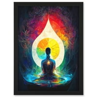 Čakra Meditacija Energy Rainbow Relaxacion Artwork uokvirenog zid Art Print A4