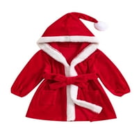 Baby Girls Robe Božićni mali rukav krzneni kontrastni boja kapuljačnjak baršunasti ogrtač