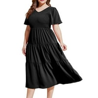 Cuekondne haljine za žene Nova VRAT PLEAT HEM slojevita ljetna haljina s kratkim rukavima