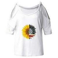 Ljetni vrhovi za žene 4. jula Casual Daisy grafički tee kratki rukav v izrez bluze s ramena labave majice