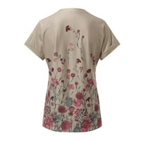 Bazyrey Women Tops Plus size Ženske kratke rukave tiskane vrhove The Tee majica bluza Khaki M
