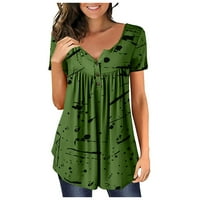 Ženski vrhovi modni povremeni ispisani majica s majicom ovratnik kratki rukav pulover zeleni m