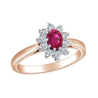 Carat ovalni simulirani rubin i bijeli prirodni dijamantski zaručni prsten 14K čvrstog ruža zlatna prstena veličine-5.5