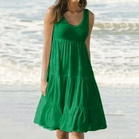 Ženska modna ljetna ljeta Solid Boja rukava bez rukava na plaži Spring Ljetne haljine za žene zelena