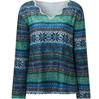 Scyoekwg džemperi za žene modni retro vezeni V izrez pad džemper casual dugih rukava pulover a = plavi