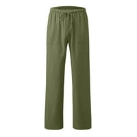 Clearsance Teretne hlače Žene Pamučne posteljine labave pantalone u boji Vojska zelena XXXXL