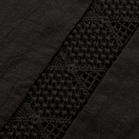 Ženska modna ležerna čipkavica šav Solid Boja U-izrez Trostruki rukav, Crni XL