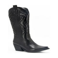 Wooblight ženska moda FID CALF boot blok peta radova Udobnost zapadne kaubojne čizme crna 7.5