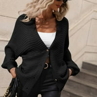 Njshnmn Cardigan džemper za žene s dugim rukavima Klit otvorenog prednjeg draped kardigan, crna, xl
