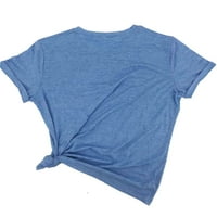 Ženska ljetna casual labav suncokret tisak majica okrugli vrat pulover kratki rukav na prodaju plava