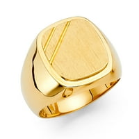 Muški kvadratni prsten Čvrsti 14K žuti zlatni brušeni finilj Dijamantni rezani polirani originalni