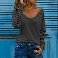 Ženski dugi rukav modne casual labave košulje proljeće V-izrez Stripe patchwork bluza crna xxl