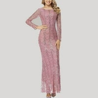 Hanzidakd Ljeto svečane haljine za žene Žene dugih rukava maturalna haljina sekfica za posadu Sjajna